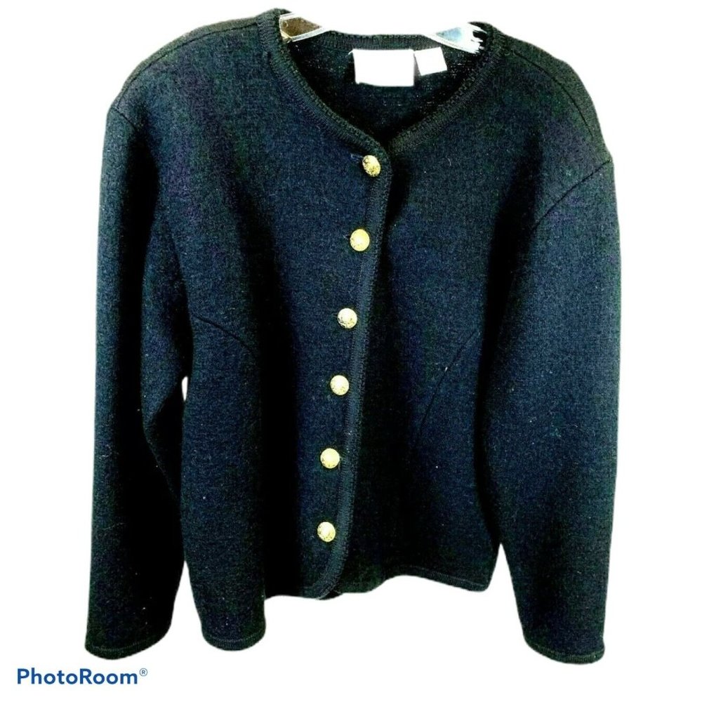Alexandra Bartlett Women's Geiger Jacket Black Crew Neck Button Wool Size M
